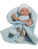 Mini Recien Nacido con babero y mantita azul en estuche 27 cm