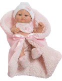 Mini Recien Nacido con Babero y mantita rosa en bolsa 27 cm