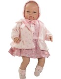 Sara	recién nacida llorona con vestido y abrigo rosa en bolsa 50 cm