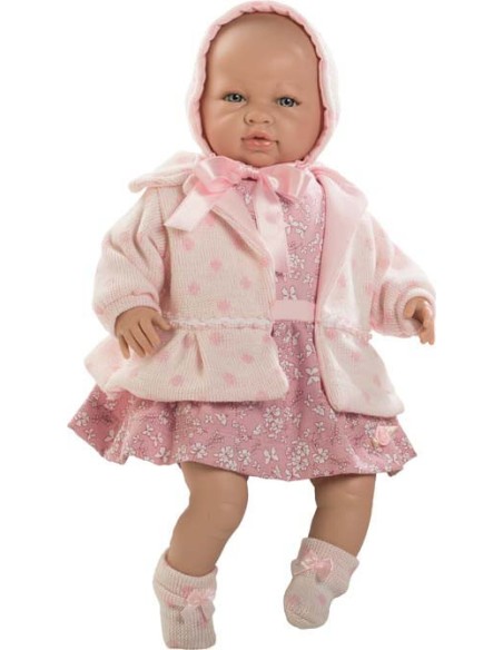 Muñecas Berbesa Sara 50 Cm Sara	recién nacida llorona con vestido y abrigo rosa en bolsa