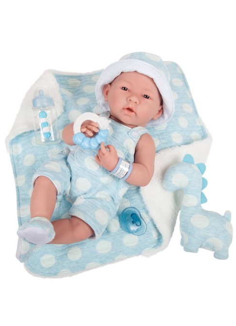 Muñecas Berenguer Boutique la Newborn Newborn Niño Con Vestido Azul Lunares y Manta 38 cm