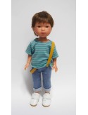 Muñeco Albert Vestida de Azul - Jeans camiseta rayas y tirantes - 28 cm