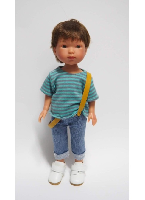 Albert With Jeans Striped T-shirt And Suspenders 28 cm
