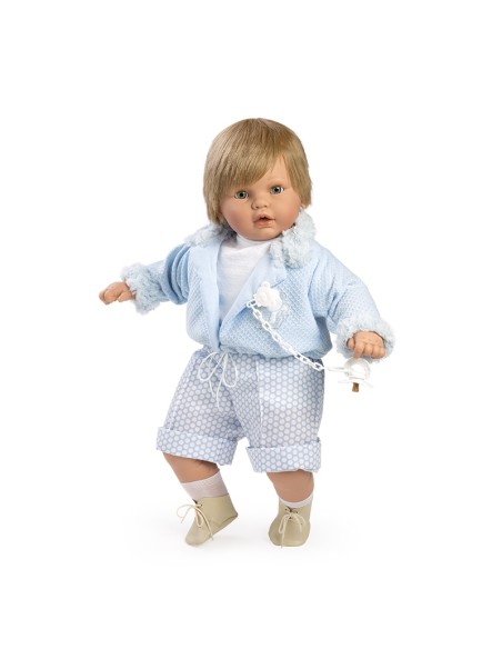 Sweet baby with blue suit and jacket in bag