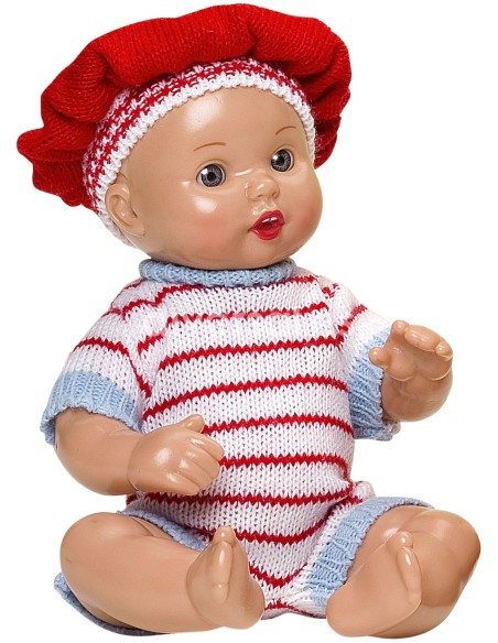 Muñecas Mariquita Perez Mini Juanin Bebe 21cm MINI JUANIN BEBE PELELE PUNTO RAYAS ROJAS
