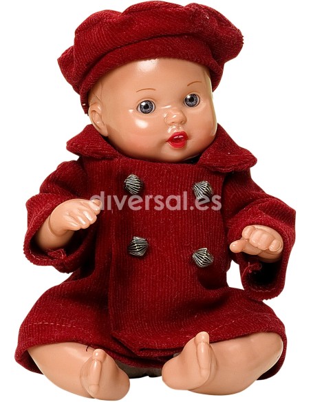 Muñecas Mariquita Perez Mini Juanin Bebe 21cm MINI JUANIN BEBE ABRIGO BOINA BURDEOS