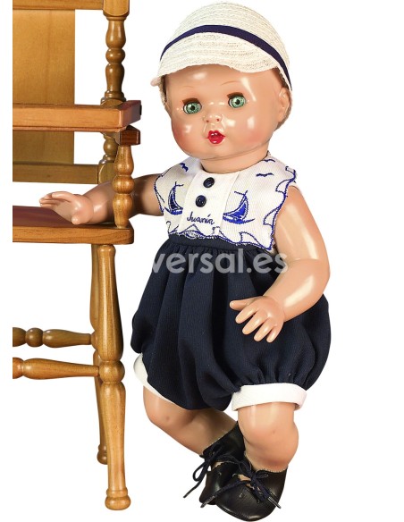 Muñecas Mariquita Perez Juanin Bebe de Mariquita Pérez 40cm JUANIN BEBE CONJUNTO PELELE MARINO CON GORRA