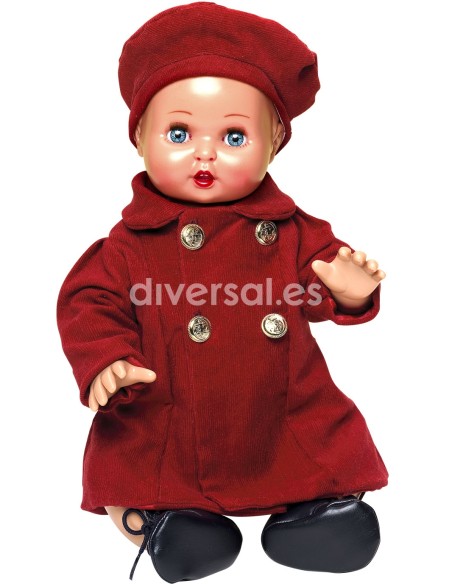 Muñecas Mariquita Perez Juanin Bebe de Mariquita Pérez 40cm JUANIN BEBE CONJUNTO ABRIGO BOINA BURDEOS