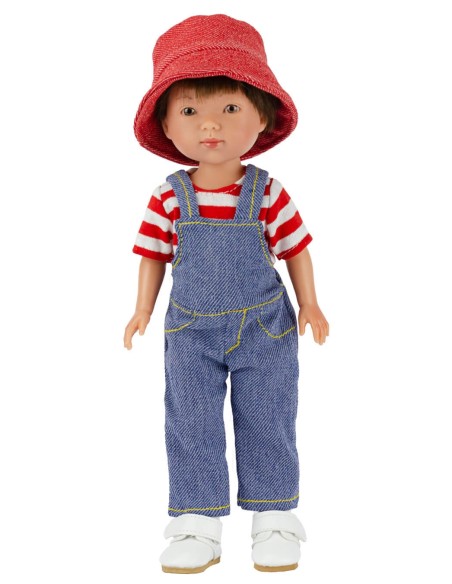 Albert With Denim Dungarees and Striped T-shirt 28 cm