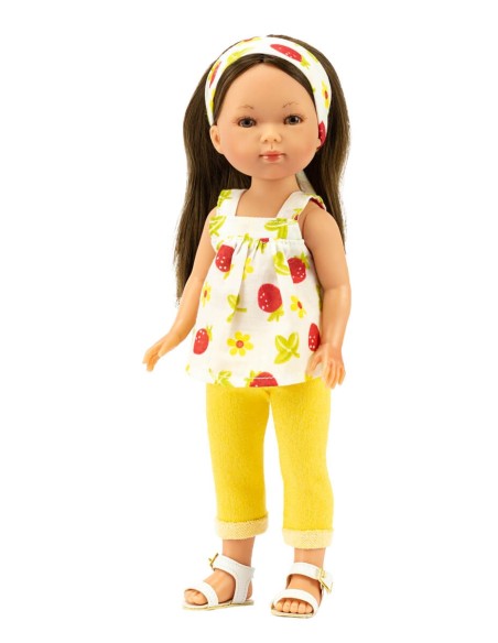 Muñeca Vestida de Azul Carlota 28 Cm Carlota Con Jeans Amarillo Y Blusa Frutas 28 cm CAR-735