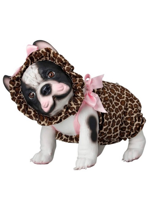 Lily La Bulldog Leopard Romper with Pink Bows 32 cm