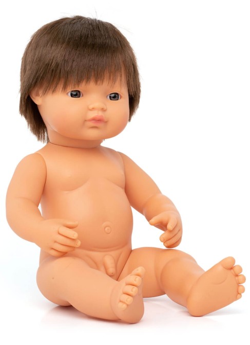 Brown Caucasian Baby Doll 38 Cm