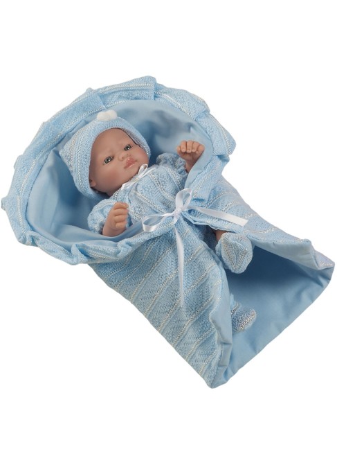 Muñecas Berbesa Mini Recien Nacido 27 Cm Mini Recien Nacido Con Vestido y Mantita Azul En Caja