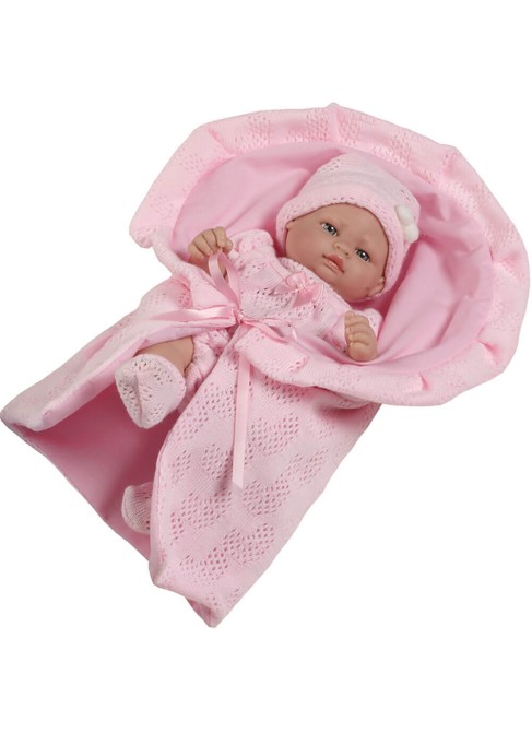 Muñecas Berbesa Mini Recien Nacido 27 Cm Mini Recien Nacido Con Vestido y Mantita Rosa En Caja