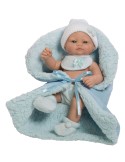 Mini Recien Nacido con babero y mantita azul en bolsa 27 cm
