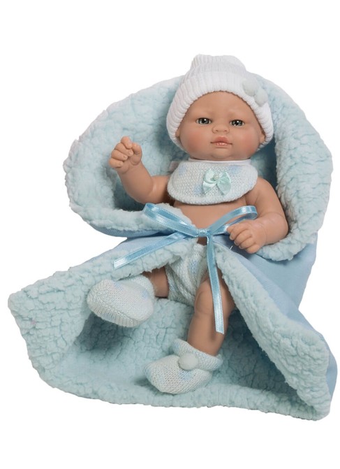 Muñecas Berbesa Mini Recien Nacido 27 Cm Mini Recien Nacido con babero y mantita azul en bolsa