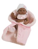 Mini Recien Nacido negrito con babero y mantita rosa en bolsa 27 cm