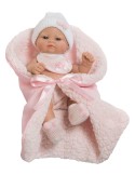Mini Recien Nacido con babero y mantita rosa en estuche 27 cm