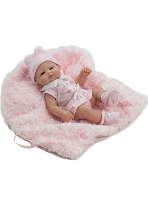 Mini nouveau-né avec robe rose et couverture en boîte