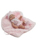 Mini Recien Nacido Con Vestido Rosa Y Mantita En Bolsa 27 cm