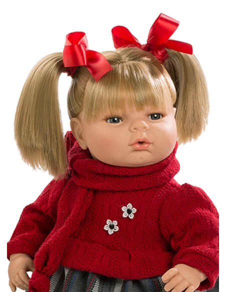Crying Mary en robe et veste avec foulard rouge dans un sac