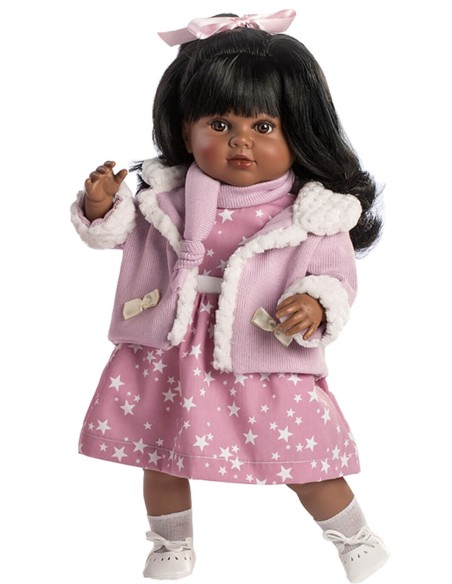 Muñecas Berbesa Carla 52 Cm Carla Negrita Habladora Con Vestido Estrellas y Chaqueta En Caja
