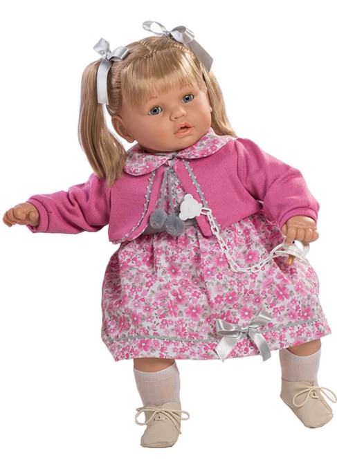 Baby Dulzona Llorona avec robe rose et veste dans un sac