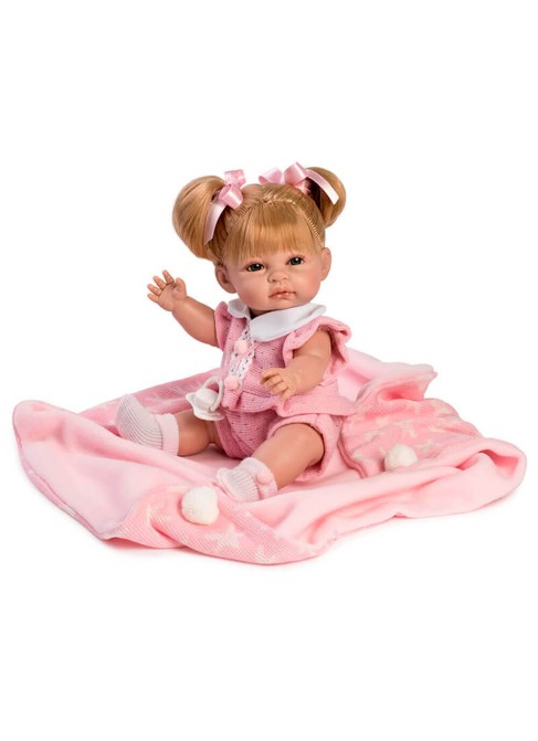 Abito In Maglia Di Corallo Bambino E Coperta Rosa In Scatola Di 34 Cm