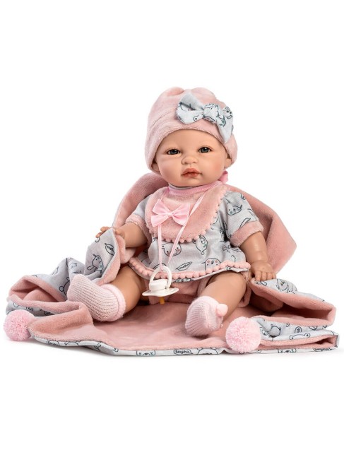 Baby Abito Grigio Corallo E Coperta In Scatola 34 Cm