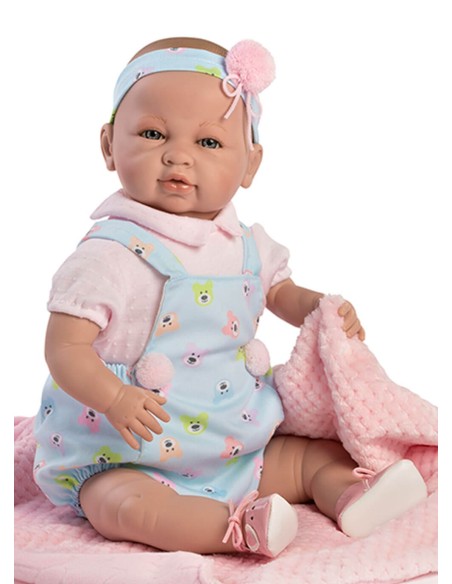 Sara Newborn Blue Overalls Pink Blanket In Box 50 Cm