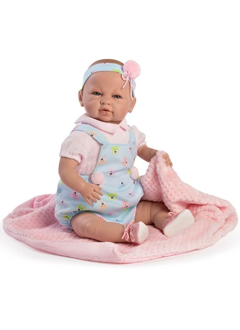 Sara Newborn Blue Overalls Pink Blanket In Box 50 Cm