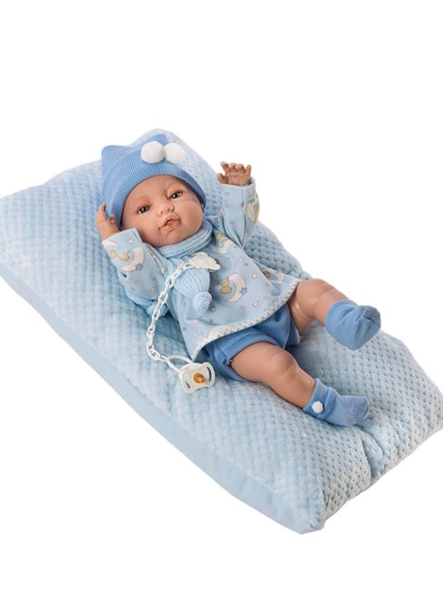 Berbesa Newborn Doll 42 Cm Newborn Blue Dress And Cushion In Bag 42 Cm 5115A1