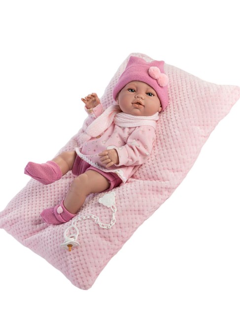 Berbesa Newborn Doll 42 Cm Newborn Pink Dress And Cushion In Bag 42 Cm 5115R1