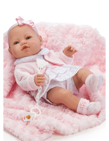Muñecas Berbesa Recién Nacidos 42 Cm Recién Nacida Con Vestido Rosa Y Mantita En Caja