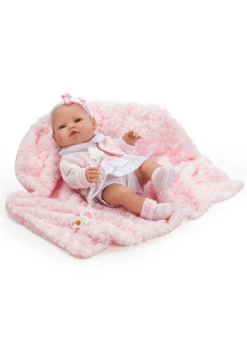 Новорожденный с розовым платьем и одеялом в сумке