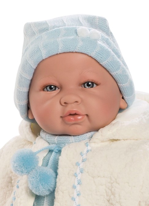 Muñecas Berbesa Sara 50 Cm Saoro recien nacido llorón con traje azul y chaqueta en bolsa