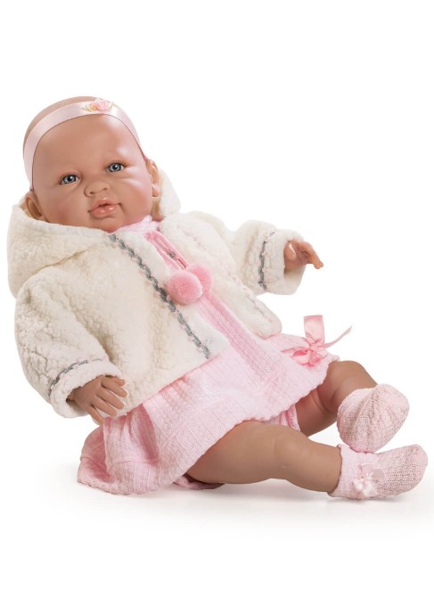 Muñecas Berbesa Sara 50 Cm Sara 	recién nacida llorona con vestido rosa y chaqueta en bolsa