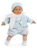 Baby	dulzón llorón con traje azul y bufanda en estuche 62 cm