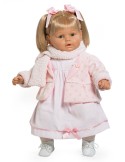 Baby dulzona llorona con vestido blanco y bufanda en bolsa 62 cm