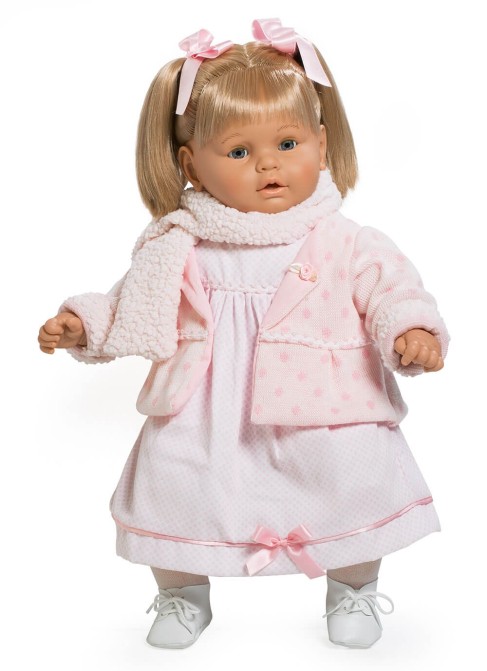 Muñecas Berbesa Baby Dulzón 62 Cm Baby dulzona llorona con vestido blanco y bufanda en bolsa