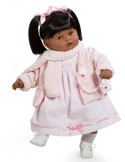 Baby dulzona negrita llorona con vestido rosa y bufanda en bolsa 62 cm