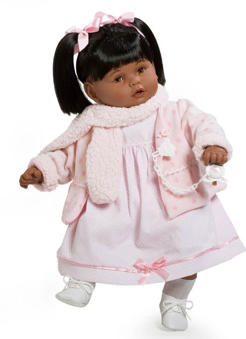 Muñecas Berbesa Baby Dulzón 62 Cm Baby dulzona negrita llorona con vestido rosa y bufanda en bolsa