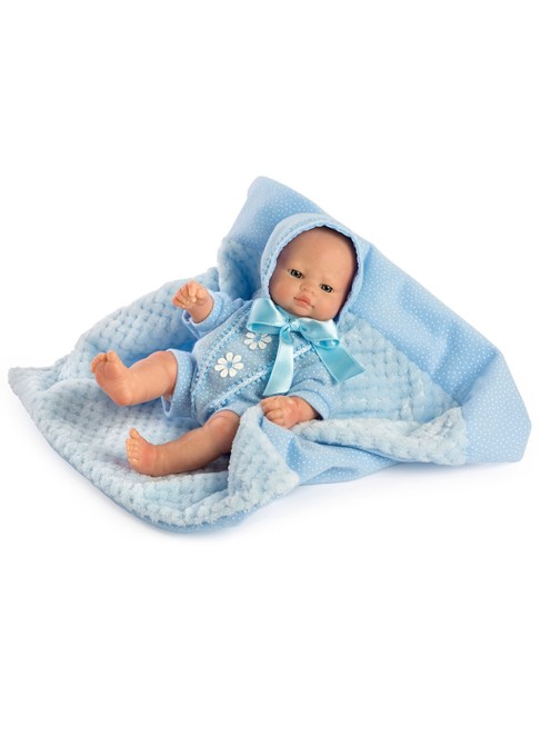 Mini Abito Blu Senza Peli Neonato E Coperta In Scatola 27 Cm