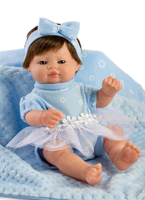 Mini Abito Blu Capelli Neonato E Coperta In Scatola 27 Cm
