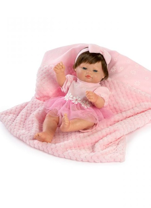 Mini Abito Rosa Capelli Neonato E Coperta In Scatola 27 Cm