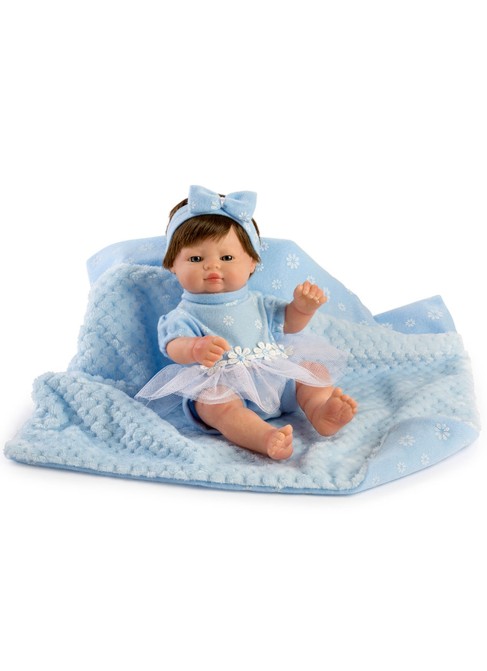 Mini robe et couverture bleues de cheveux de nouveau-né dans le sac 27 cm