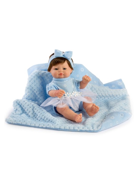 Mini Abito Blu Capelli Neonato E Coperta In Borsa 27 Cm
