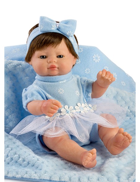 Mini Abito Blu Capelli Neonato E Coperta In Borsa 27 Cm