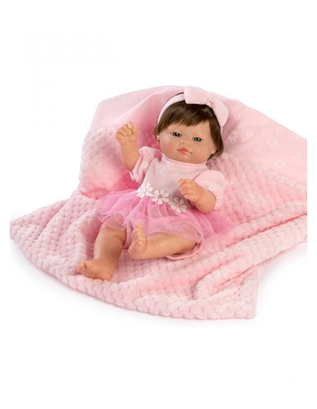 Mini Abito Rosa Capelli Neonato E Coperta In Borsa 27 Cm