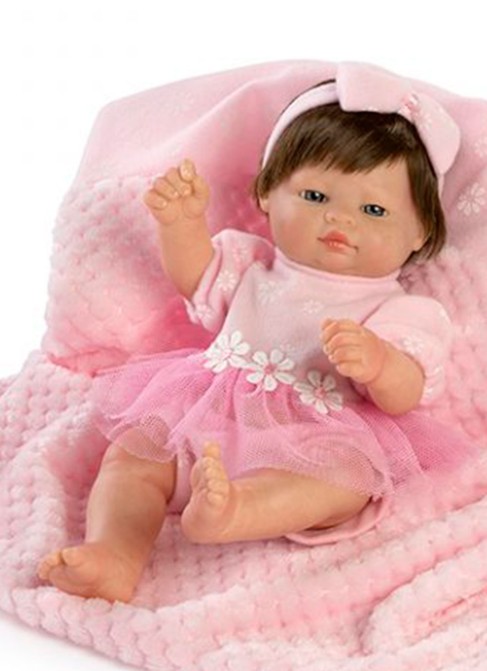 Mini Abito Rosa Capelli Neonato E Coperta In Borsa 27 Cm